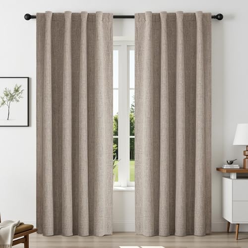 CUCRAF Natural Linen 100% Blackout Curtains 63 Inch Length 2