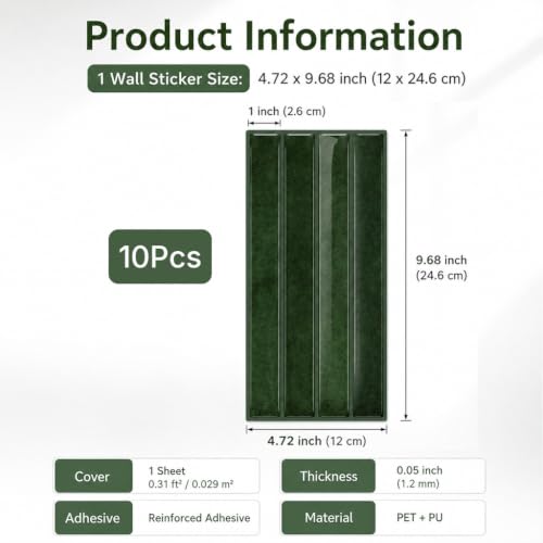 Image of HASTHIP 10 Sheets Peel and Stick Backsplash Tiles, Tiles Sticker, Green