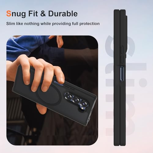 Image of ORETECH Magnetic Case Compatible with Samsung Galaxy Z Fold 6 Case, Translucent Back Non-Slip Hard PC Shockproof Bumper Protective Phone Case Cover for Samsung Z Fold 6 - Black