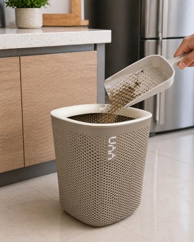 Image of Kriva Plastic Mesh Waste Bin with Airflow Design, Small Round Trash Can for Office Desk, Bedroom, Bathroom & Kitchen Use(1Pc, Taupe Grey color)