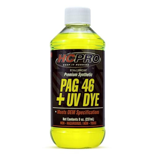 HCPRO HCP46UV8 PAG 46 Viscosity Plus UV Dye Lubricant – 8oz (Pack of 1), High-Performance Oil for Auto A/C Systems, Leak Detection & Compressor Protection, Compatible with Common A/C Systems