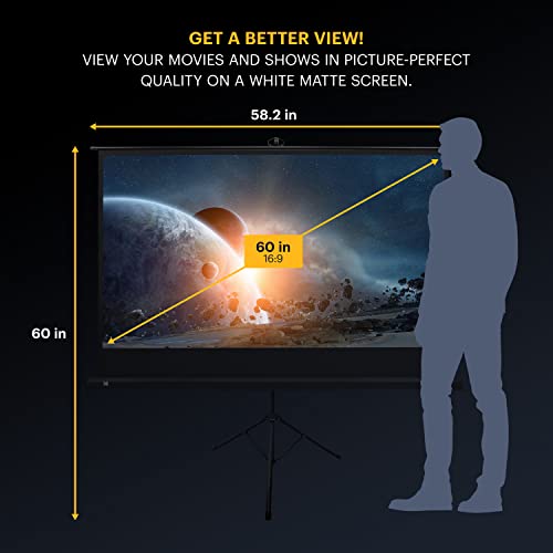 Kodak 60 Inch Projector Screen With Stand | Pull Down Projection Backdrop For Outdoor & Indoor Movies With Adjustable Tripod, White Matte Fabric Material & Storage Carry Case | Lightweight & Portable #TOP1