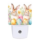 VURQLHE Easter Bunny Eggs Night Light for Kids,Dusk-to-Dawn Auto Sensor Happy Easter Floral Plug in Night Light,0.5W Energy Saving Non-Toxic for Bedroom/Bathroom,Ideal Gifts for Women Men