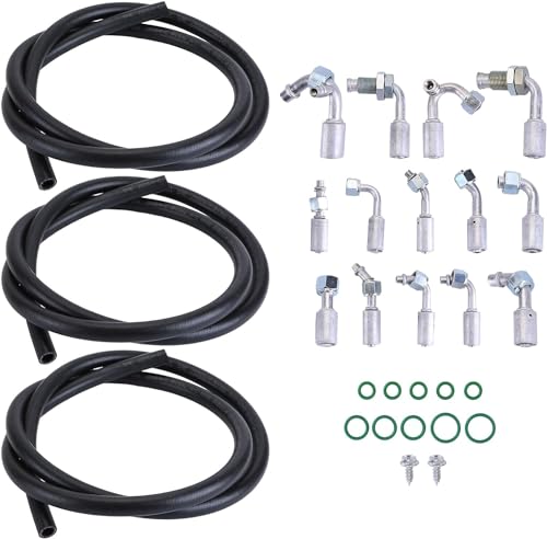 25PCS A/C Hose & Fitting Kit,Universal Air Conditioning Extended Length Hoses & Fittings & O-rings Kit with #6#8#10 AC Hoses and #6#8#10 AC Fittings