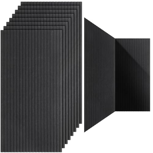 Woanger 10 Pack 47x24 Inch Black Acoustic Panels, Self Adhesive Acoustic Ceiling Panels, Decorative Sound Absorbing Foam Wall Panel Soundproof Wall Art for Bedroom Home Office Interior Walls Decor