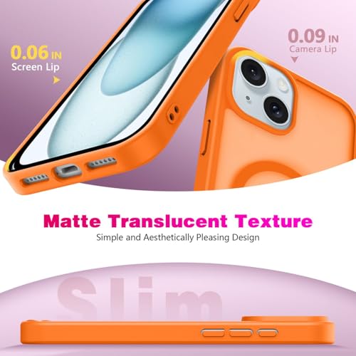 Image of for iPhone 15 Case | Frosted Translucent Hard Back Cover | Slim Translucent Matte Shockproof | Compatible with Mag-Safe (Orange)