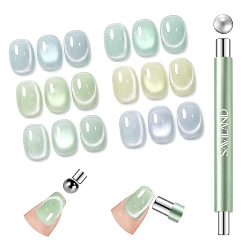 Image of SAVILAND Ultra Strong Cateye Nail Magnet: Double Headed Cat Eye Magnet with Magnetic Beads for Instant Jelly Cat Eye Effect Salon Level Designs Neodymium Core Magnet Portable Travel Use