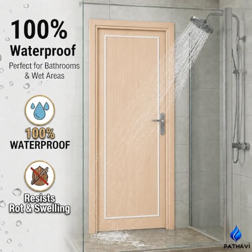 Image of PVC Door with Frame, 30 mm Thick, 27 x 81 Inches (2.25 x 6.75 ft), Beige Color, Waterproof, Termite Resistant, 550 Density, 12 kg