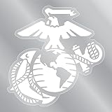 White USMC Eagle Globe and Anchor Logo Clear Sticker by Magnet America is 4.9' x 4.75' Made for Vehicles, Laptops, and Refrigerators