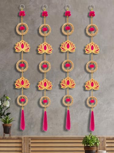 Image of JH Gallery Lotus Wreath Hanging for Ganpati Decoration Items for Home - Handmade Ganesh Chaturthi Backdrop Decoration, Mandir & Balcony Hanging (33 Inch, Pack of 4)