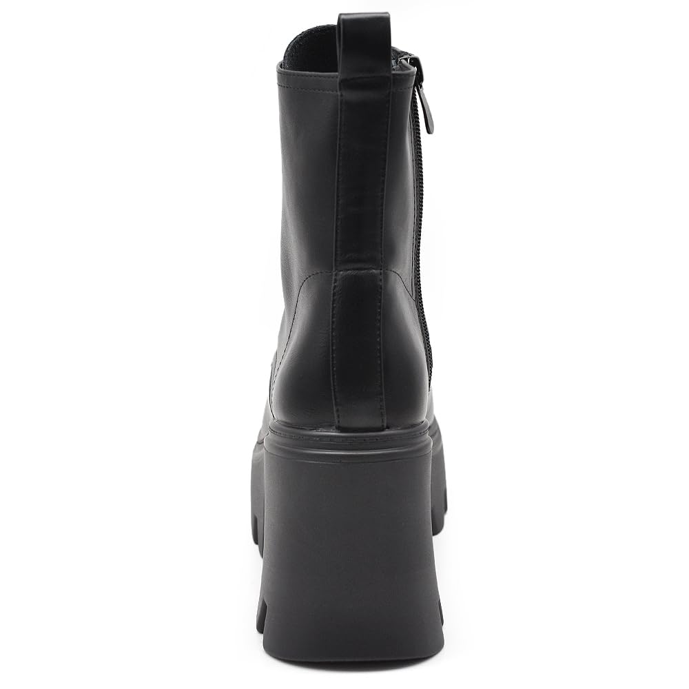 IF FASHION Stivaletti Tronchetti Anfibi da Donna In Pelle Sintetica Con Tacco Grosso Platform Zeppa Dippio Fondo Carrarmato MP752-1