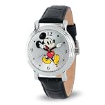 Disney Mickey Watch - Watch for Women, Black, Mickey Vintage Watches 1 - Silver Case/Black Leather Strap