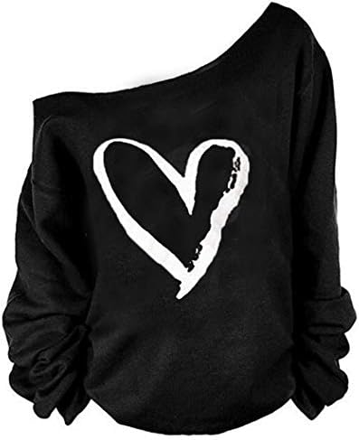 MAGICMK Woman’s Sweatershirt Lips Print Causal Blouse Off The Shoulder Long Sleeve Loose Slouchy Pullover Plus Size Tops…(XL)