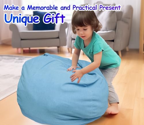 Image of Stuffed Storage Bean Bag (No Filler) Keep Your Plush Toys More Organized Teens Children Lazy Playroom Perfect Ultra Soft Beanbag Washable Space Save Organizer Blue