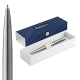 Waterman Impression Stylo bille | Pointe moyenne avec recharge d'encre bleue | Acier inoxydable avec garniture plaquée palladium | Boîte cadeau