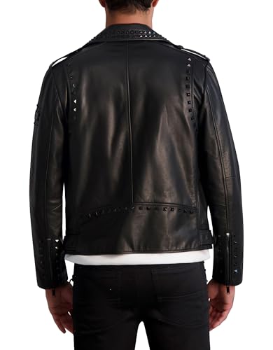 KARL LAGERFELD Men's Exposed Zippers and Studs Biker Leather Jacket3