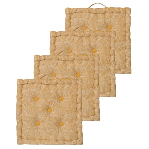 ATOUT Ciel - Juego de 4 Cojines de Suelo (40 x 40 cm, con asa de Contraste, Color Amarillo Impreso/Liso