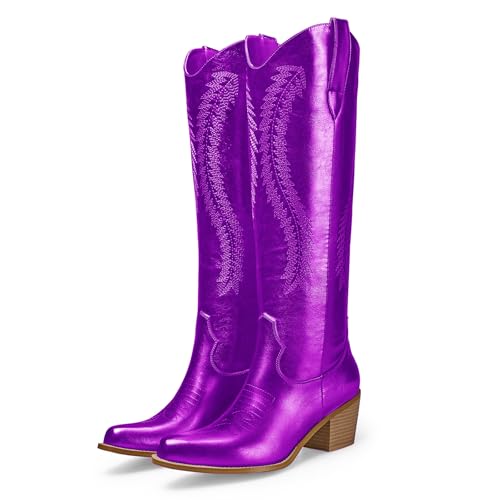 RKQ Women's Metallic Cowboy Boots Sparkle Knee High Cowgirl Boots