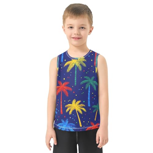Boys' Tank Top Shirt Palm Trees Dark Blue Background Pattern Sleeveless T-Shirts2