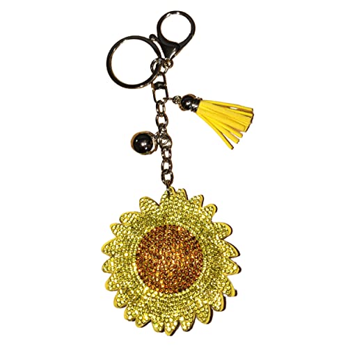 Popfizzy Bling Yellow Sunflower Keychain for Women and Girls, Rhinestone Purse Charms, Flower Gifts, Sunflower Accessories