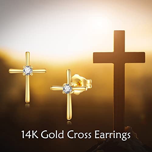 DOVRAN 14K Gold Cross Stud Earrings for Women Solid Yellow Gold Cross Earrings Small Cross Jewelry Gift for Her2