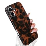 Wlxee Phone Case for iPhone 16 Case Lightweight Tortoiseshell TPU Slim Phone Cover for Women Girls Grily Brown Shockproof Phone Cover for iPhone 16, Tortoise Print