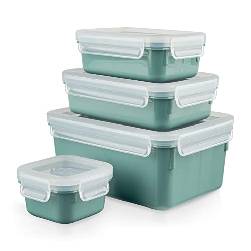 Tefal Masterseal Colour Edition Vert d'eau rectangulaire Set 4 pièces, 100% hermétique, 100% sans danger, compatible lave-vaisselle, coloris tendance N1031010