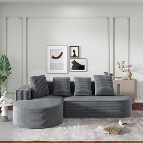 EURHCIO Canapé d'angle,Canape 3 Places,Modulaire,avec Chaises Longues en L,sans Ossature,Entièrement Compressé,pour Salon,Appartement,Bureau (Gris-B)