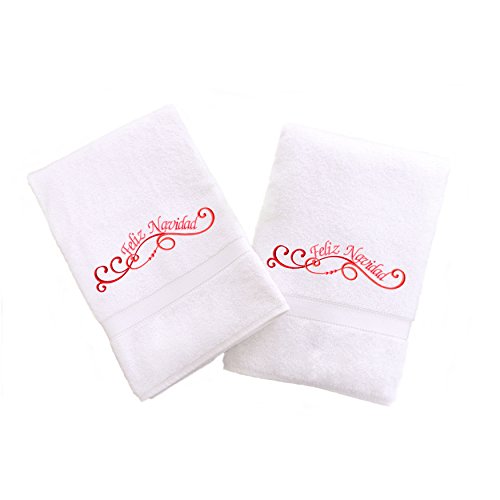 Linum Home Textiles Embroidered Hand Towels With Feliz Navidad Swirls (Set Of 2), White, One Size #TOP24