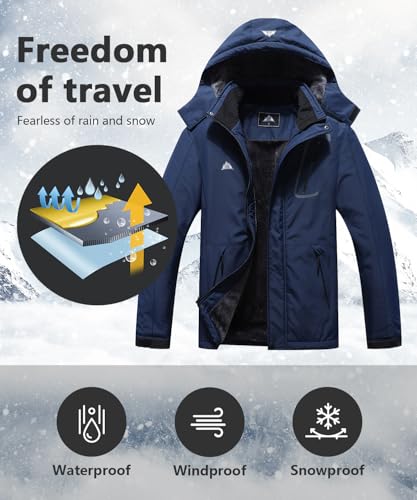 Image of Men's Mountain Winter Coat Warm Fleece Ski Snow Jacket Waterproof Raincoat with Hood