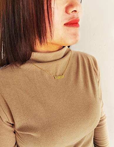 Umagicbox Custom Sterling Silver Old English Name Necklace Personalized Gothic Name Plate Necklace Christmas Birthday Gift For Her Women #TOP2