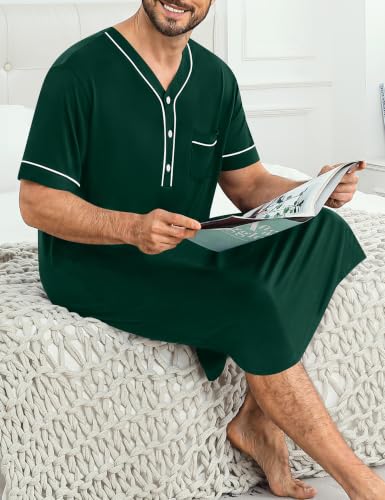 Image of SWOMOG Mens Nightgown Short Sleeve Lounge, Sleep Henley Shirt Pajama Big & Tall Nightshirt Comfy Nightwear M-3XL