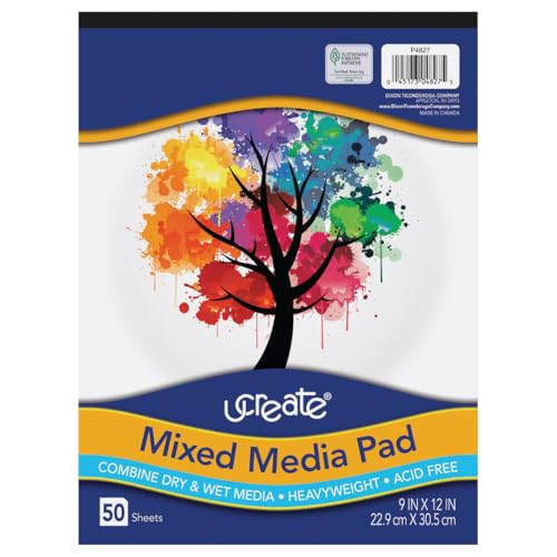 UCreate Mixed Media Pad, White, 9" x 12", 50 Sheets