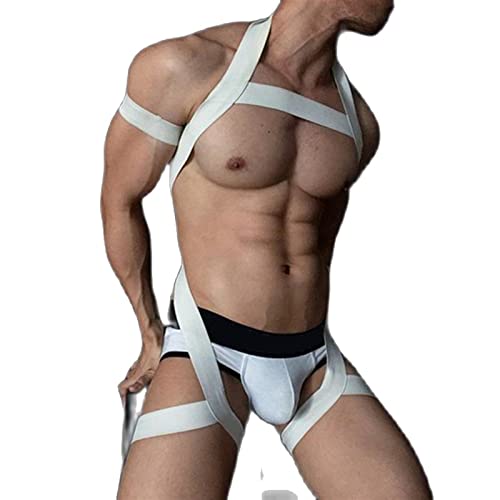 LYWBYXGS Male Elastic Lingerie Body Bondage Harness Set Gay Clothing Chest Cage Belts Sexy Sexual Straps Hollow Out Costumes for Sex (Color : Ivory, Size : One Size)