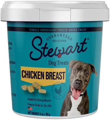 Stewart Freeze Dried Dog Treats, Chicken Breast, Healthy, Natural, Single Ingredient, Grain Free Dog Treat, Chicken Dog Treats, 14.8 Ounces, Resealable Tub