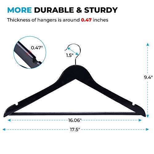 Js Hanger Wooden Coat Hangers, 20 Pack High Grade Wood Suit Hangers With Non Slip Pant Bar - Extra Smooth And Splinter Free Black Finish #TOP5