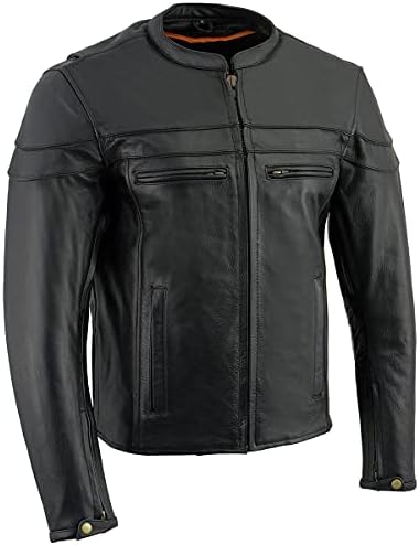Milwaukee Leather LKM1725 Men's Black Sporty Crossover Scooter Style Leather Motorcycle Jacket w/Reflective Piping - Large