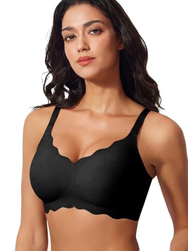 Wireless Jelly Bra Gel Push Up Band Cup Sizes Scalloped Bras for Women No Underwire T Shirt Bra Black