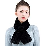 DTLDYG Femme Un Fleur Forrure Veritable de Lapin Rex Echarpe (Noir)