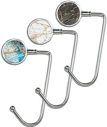Cheliz Purse Hook Set of 3 - Hanger Table Hanger Holder Womens Bag Storage (long3-Marble)