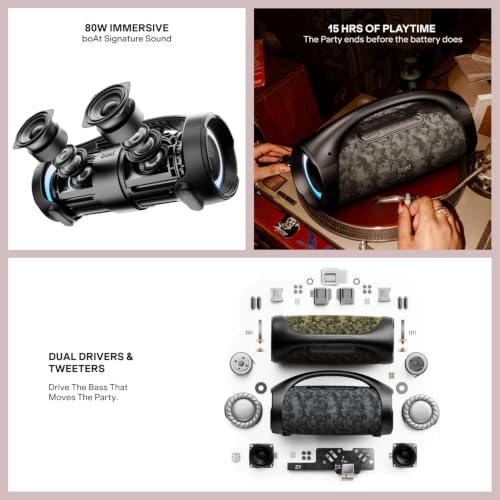 Image of boAt Stone 900 w / 80W Signature Sound, Up to 15 Hours Playtime, IPX5 Resistant, Type-C Charging, TWS Feature, Built-in Mic, Voice Assistant Portable Wireless Bluetooth Speaker (Graphite Black)