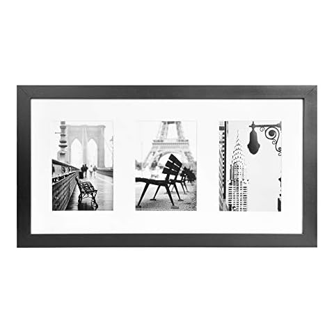 Muzilife 10x20 Wall Collage Picture Flat Frame with Three 5x7 inch Openings for Family Portraits and Vacation photos (Black) Cover