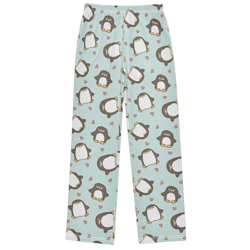 Boy's Pants Penguin Red Heart Pastel Green Jogger Pants Elastic Waist Long Bottoms Trousers with Pockets 6-14 Years