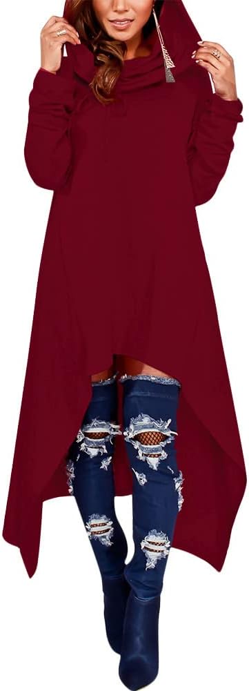 Womens Asymmetric Hem Long Sleeve Loose Casaul Hoodies Sweatshirts Tunic Tops - Image 4