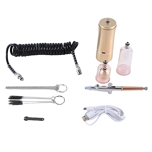 Sctecoau Kit de AeróGrafo con Compresor, AeróGrafo con Boquilla de 0,3 Mm y Juego de Cepillos de Limpieza para Pintura DIY, Art-Champagne