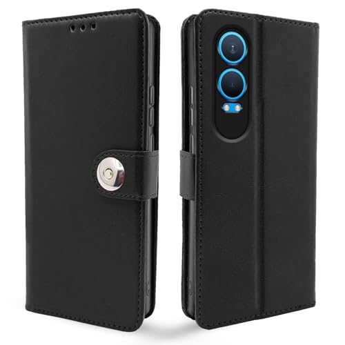 Image of Pikkme Flip Cover Leather Finish | Inside TPU with Card Pockets | Wallet Stand and Shock Proof | Complete Protection Button Flip Case for OnePlus Nord CE 4 Lite 5G (Black)