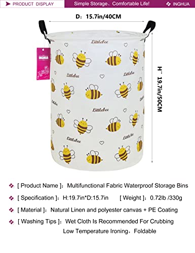 Inghua Laundry Hamper Large Canvas Fabric Lightweight Storage Basket/Toy Organizer/Dirty Clothes Collapsible Waterproof For College Dorms, Boys And Girls Bedroom,Bathroom(Bee) #TOP1