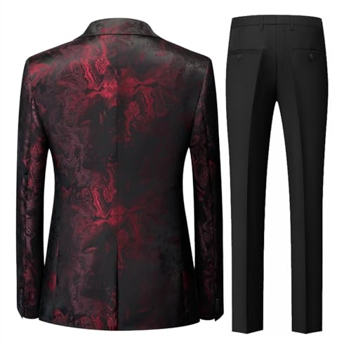 UNINUKOO Men's 3 Piece Suit Formal Dinner Classic Wedding Prom Regular Fit Peak Lapel Tuxedo for Men US Size M Printed Red2