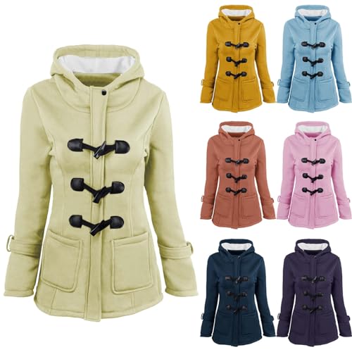 Cihdmfb Abrigo de invierno para mujer, elegante, monocolor, largo, forro polar, abrigo de invierno grueso y cálido, abrigo informal con capucha, tallas grandes, forro de felpa, abrigo de forro polar,
