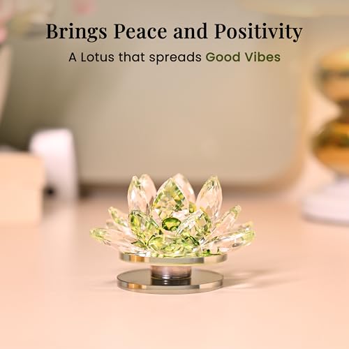 Image of HindCraft Crystal Lotus Flower for Decoration - Transparent Glass Lotus Showpiece for Home Decor, Vastu Items, Car Dashboard Decoration, Feng Shui Good Luck Gift (Multicolor)